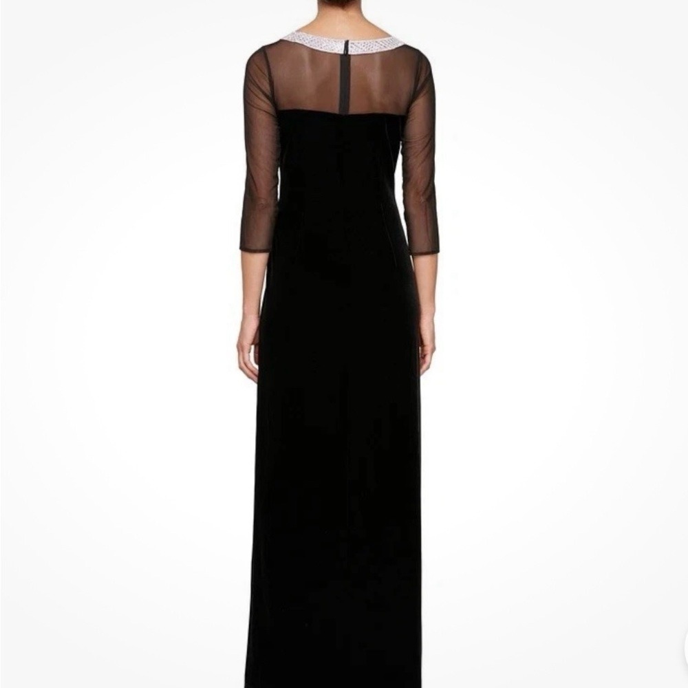 Alex Evenings Women's Black Velvet Mesh Illusion Sleeves & Side Ruching, 10P - Picture 2 of 10